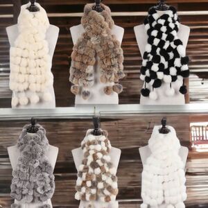 Ultra Soft Real Rex Rabbit Fur Ball Winter Wrap Scarf  - NWT
